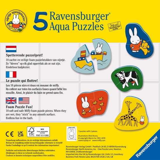 Puzzel nijntje aqua puzzel 5x2 stukjes