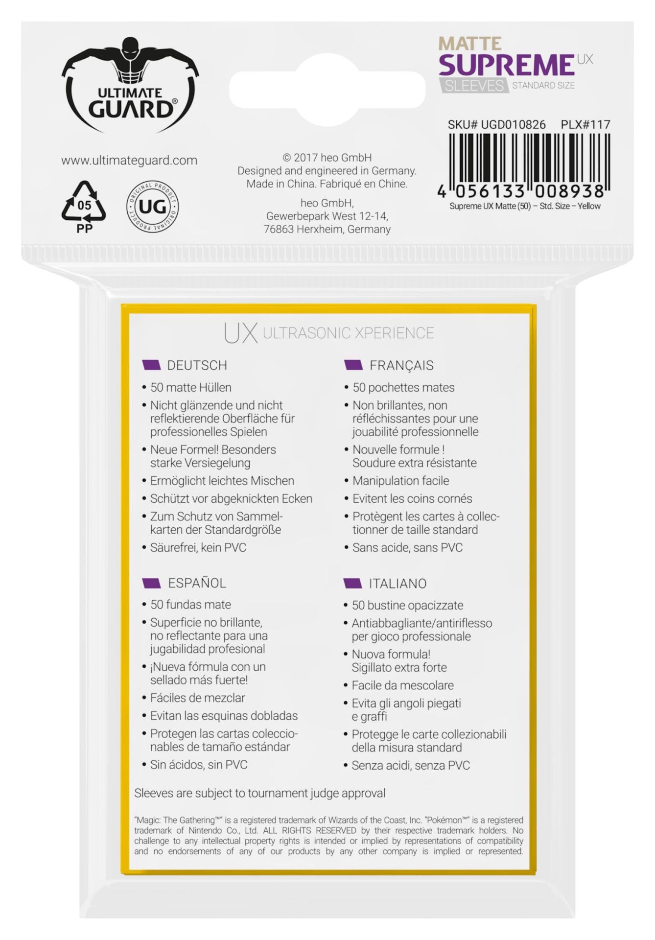 Ultimate Guard Supreme UX Sleeves Standard Size Matte Yellow 50