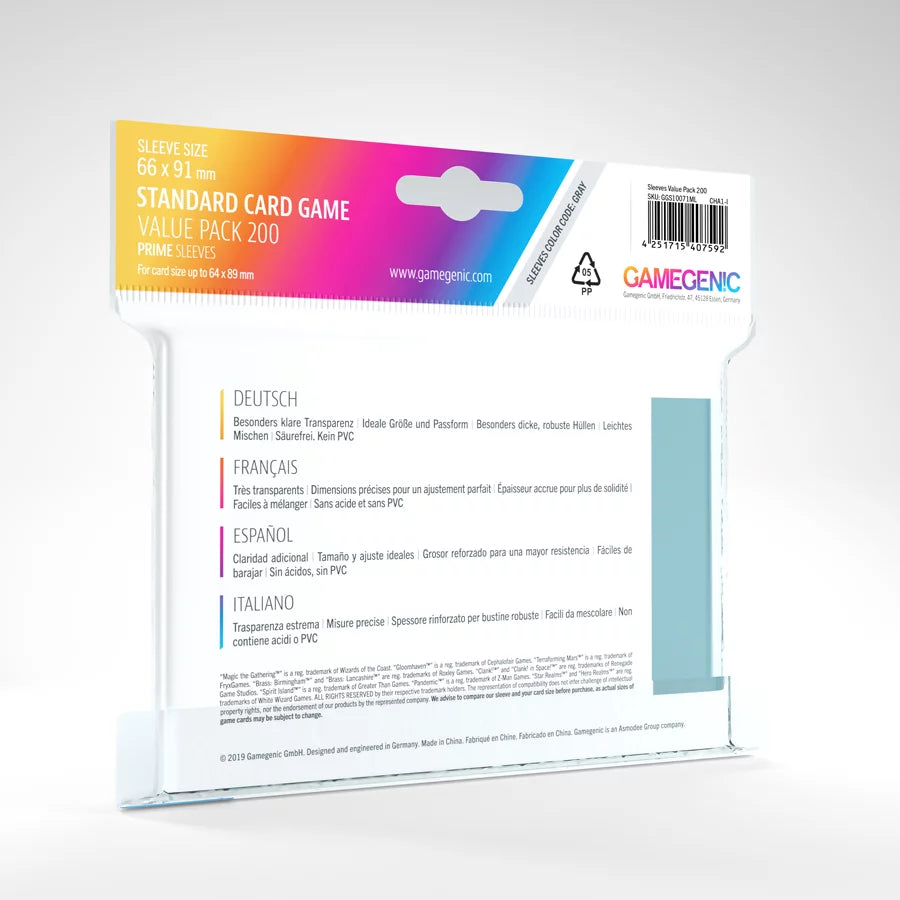 Gamegenic Value Pack Standard Sleeves Clear (200 sleeves)