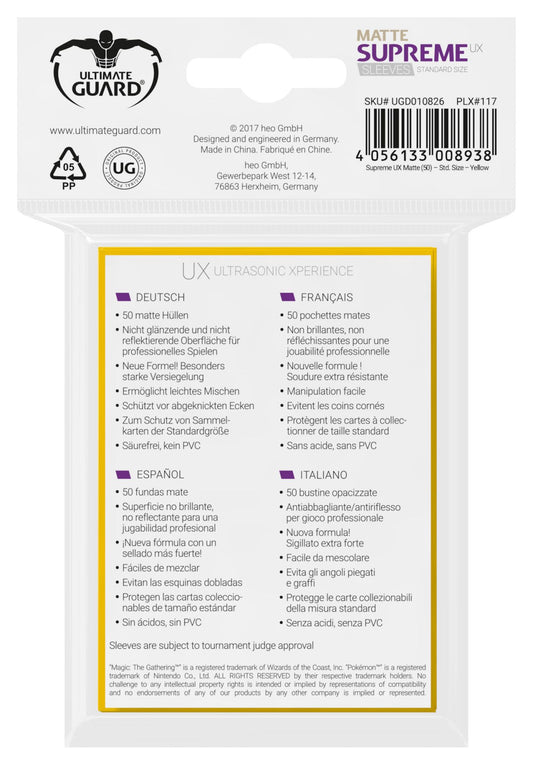 Ultimate Guard Supreme UX Sleeves Standard Size Matte Yellow 50