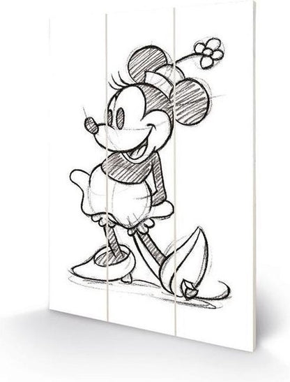 Disney Wood print Mickey Mouse and Minnie Mouse sketched