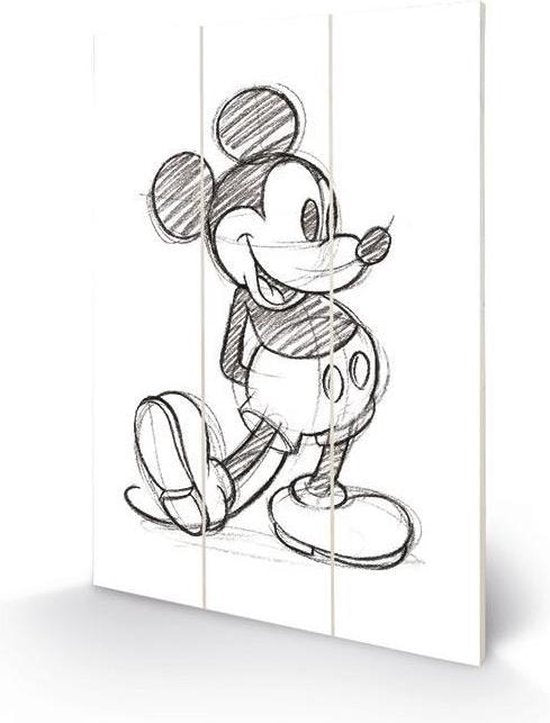 Disney Wood print Mickey Mouse and Minnie Mouse sketched